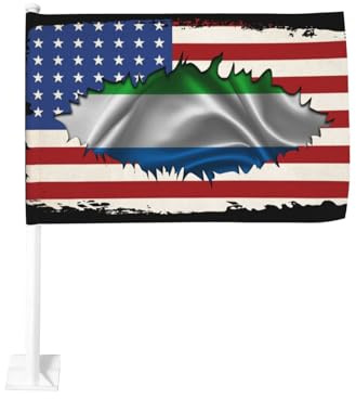 Amerika-Sierra-Leone-Freundlichkeitsflagge mit Fensterclip für Auto, Sonnenschutz, 12x18 Zoll Banner, doppelseitig, für LKW