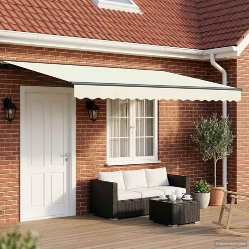 Tenda da sole allungabile elettrica 4x2 mt color panna e antracite, struttura a semicassetta con manovella manuale e telecomando, tessuto in poliestere con rivestimento in poliuretano