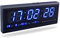 Fdit Wanduhr,groß Digital LED Uhr mit Zeit Kalender Datum und Temperatur Anzeige Uhr Schreibtisch für Haus Büro Restaurant Flughafen Bank (rot/blau/grün) blau