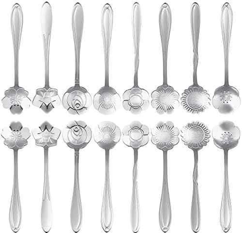 16 Pcs Teaspoon Tea Spoons, ESRISE Stainless Steel Cute Coffee Spoon for Drink Milkshake (Silver)