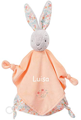 LALALO FEHN Hase Schmusetuch mit Namen Bestickt, Baby & Kleinkinder Spielkamerad & Einschlafhilfe, Schmusetuch Stofftier-Schnuffeltuch personalisiert, Kuscheltuch Geschenkidee Mädchen, Deluxe