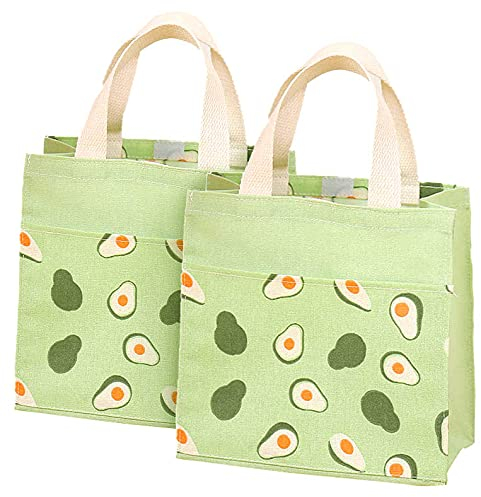 ASFINS Stofftaschen Klein mit Griffen, 2Stk Faltbare Einkaufstasche Recyclingtasche Baumwolltasche Tragetaschen für Frauen, Kinder, Mädchen, 22cm x 22cm (Grüne Avocado)