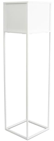 HowHomely Weiß Blumenständer Metall | Pflanzenständer 100 cm Hoch mit Metall Box 19,5 x 20,5 cm | Blumentopfständer im Loft-Stil für die Hausdekoration