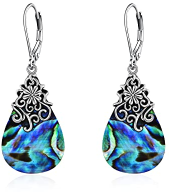 POPLYKE Abalone Muschel Filigrane Tropfen Ohrringe Sterling Silber Vintage Hängend Ohrringe Abalone Muschel Schmuck Geschenke für Frauen