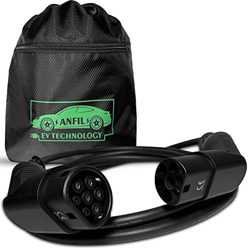 ANFIL Câble de Charge Triphasé pour Véhicules Électriques (EV) - Type 2 à Type 2 (Mode 3) - Puissance de Sortie Maximale 11 KW, 16A - 5 mètres - Charge Rapide - Sac de Transport Gratuit