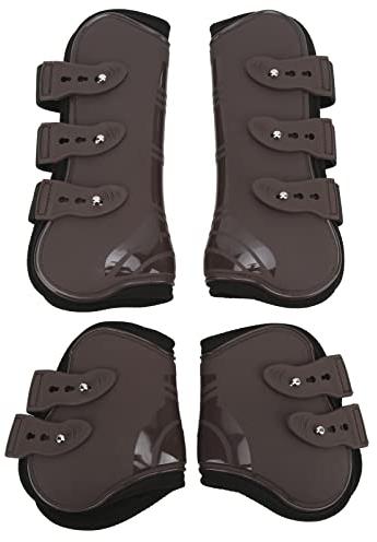 Folanda Pferdestiefel für Vorder und Hinterbeine, 4 Stück PU-Pferde-Sehnen-Fetlock-Brace-Schutzstiefel, Schützende Pferdebeinwickel Zum Reiten, Stoßdämpfend, Springen, Pferdeschutzausrüstung(M)