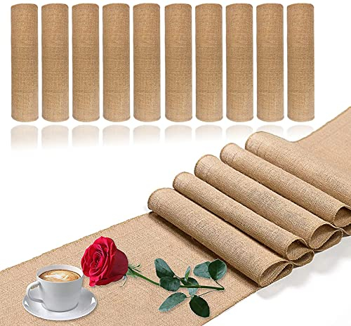 Rainmae 10 Stück Jute Tischläufer, 30cm x 180cm Beige Juteband Tischband,100% Natur Leinen Juteläufer Dekoration für Hochzeiten,Partys und den Heimgebrauch,umweltfreundlich
