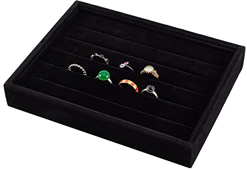 nbeads Samt Rings Displays Tablett, 5 Slots Ring Ohrring Speicher Halter Armbänder Halsketten Schmuck Display Organizer Schmucktabletts Für Schmuck Einzelhandel Display, Schwarz, 20x15x3.2 cm