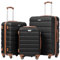 COOLIFE Hartschalen-Koffer Trolley Rollkoffer Reisekoffer ardschale Boardcase Handgepäck mit TSA-Schloss und 4 Rollen (Schwarz/Braun, Koffer-Set)