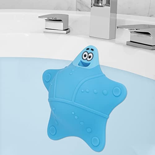 HengLiSam Badewannenüberlaufabdeckung, Badezubehör, Silikonabflussstopfen für Badewanne Mit 5 Saugnäpfen, Wasserzufuhr für Tiefes Bad, Niedlicher Badestopfen (Blau)