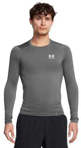 Under Armour Men's HeatGear Armour Compression Long Sleeve, Fast-Drying Base Layer Compression Top, Stretchy and Comfortable Men's Top,Castlerock / / White,XL