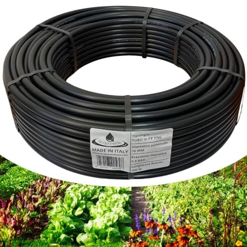 acquaverde | Tubo in Polietilene Ø 16 mm PN6, Rotolo da 100 mt a Bassa Densità PE-BD per Irrigazione di Campi, Orto, Giardino e Sistemi Irrigui, Resistente a Raggi UV e Fertilizzanti - Orto Facile