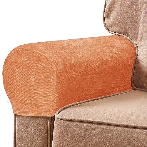 NEKOSUKI 1 Pair Arm Rest Covers Set, Chenille Arm Covers for Chairs and Sofas Anti-Slip Couch Armrest Covers with Pins, Furniture Armrest Protector for Sofa Couch Chair (Orange)