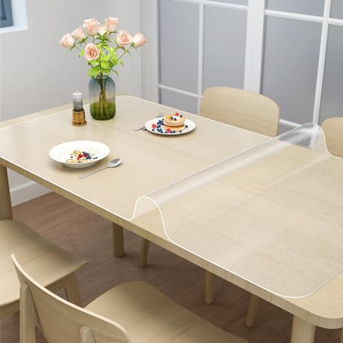 NATRKE Schreibtischunterlage Transparent, Groß 120x60cm Schreibunterlage klare Durchsichtige Schreibtischmatte Unterlage Tischschoner rutschfeste Runde Kanten Schreibunterlage für Büro und Zuhause