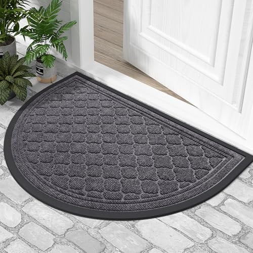 Homaxy Half Moon Door Mats Indoor, Non Slip Rubber Door Matts, Dirt Trapper Absorbent Doormat Outdoor, Washable Heavy Duty Floor Mat for Entrance, Front Door, Kitchen and Garden, 43 x 76 cm, Dark Grey
