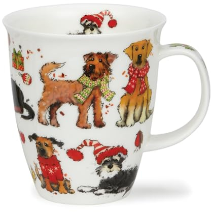 Dunoon Nevis 0.48L Fine Bone Festive China Mug Festive Dogs