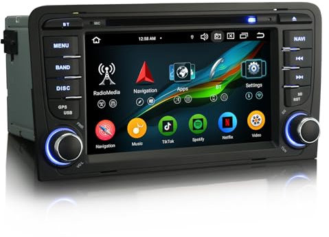 GONFEN Acht-Kern 4GB+64GB Android 14 DAB+ Autoradio Für AUDI A3 S3 RS3 RNSE-PU Bildschirm mit GPS Navigation Unterstützt Kabellos Apple CarPlay Android Auto WiFi Bluetooth 5.0 DSP SWC DVD TPMS DVR USB