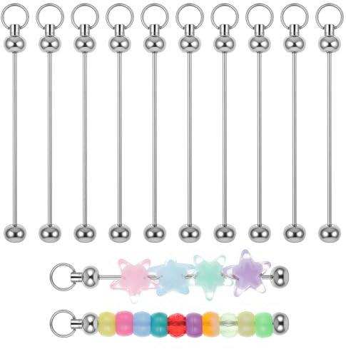 10 Stück Perlen Schlüsselanhänger zum Selbermachen Metall Rohlinge Schlüsselanhänger Streifen Blanko Schlüsselanhänger Streifen Schlüsselanhänger-Ringe zum Basteln für Schmuckherstellung Keychain