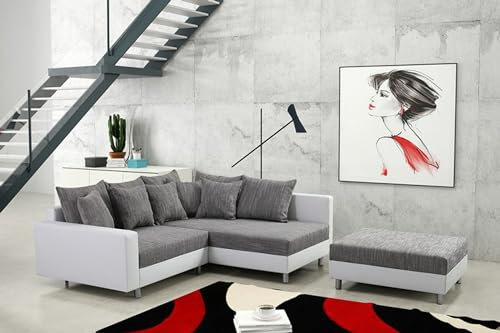 Kuechen-preisbombe Modernes Sofa Couch Ecksofa Eckcouch in Weiss Eckcouch mit Hocker - Minsk R