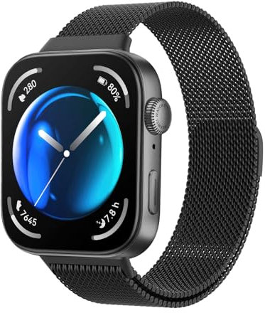 Astorgos Bracelet en Métal Compatible avec Huawei Watch Fit 3 pour Hommes Femmes, Bracelet Magnétique en Maillé Milanais, Bracelet de Montre de Remplacement en Acier Inoxydable, Noir