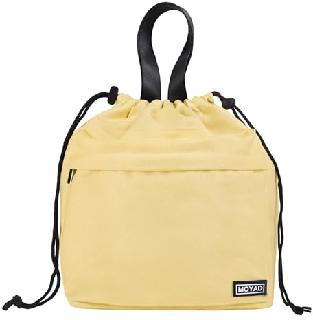 Moyad Insulated Lunch Bag Cooler Tote Drawstring Work Picnic Travel, Yellow | Reusable 9L foldable canvas lunch bag,240g lightweight,easy-carry handle women men,great for office, school, camping, hiking.