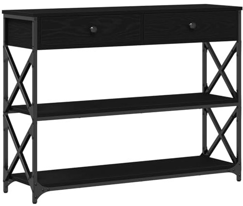 vidaXL Table Console avec tiroir Chêne Noir 100 x 28 x 75 cm, Table Console Rectangulaire, Style Industriel, Durable pour Hall, Accent pour Entrée et Séjour