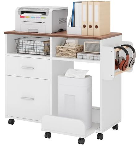 YITAHOME Mobile File Cabinet with Removable Base & Hanging Rod, White | Filing Storage Organiser with 10 Wheels, Filing Cupboard for Home Office