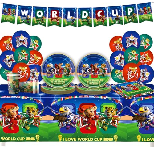 Juego de vajilla para fiesta del Mundial, juego de platos de papel, juego de vajilla, vajilla para fiesta de cumpleaños, decoración de mesa con platos de papel, decoración de vajilla