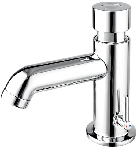 Selbstschlussarmatur Warm Kalt, Waschtischarmatur Druckknopf Wasserhahn zeitgesteuert 10–20 s einstellbar, wassersparend, selbstschließend
