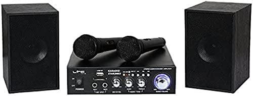 LTC - KARAOKE-STAR2MKII - Kit per karaoke con amplificatore, 2 microfoni a filo e 2 altoparlanti da 50W - Bluetooth, USB e SD - Nero