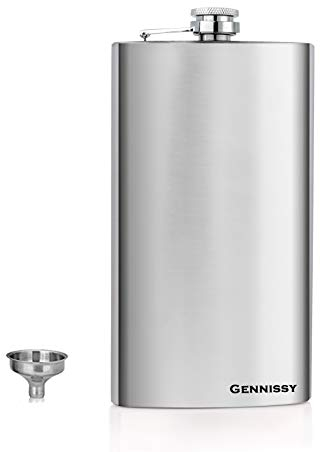 GENNISSY 12OZ Hip Flask Classic Silver 18/8 Stainless Steel Flasks for Liquor with Funnel
