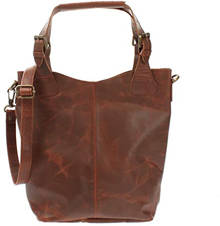 LECONI Henkeltasche Echtleder Vintage-Look Damentasche für Shopping Handtasche für Damen Leder Shopper mit Trageriemen Beuteltasche für die Arbeit, Büro oder Alltag 34x35x10cm LE0054