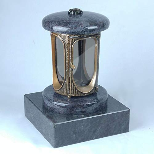 designgrab Grablampe mit Granit Sockel 20x20x5 cm, aus messingfarbenem Aluminium in Antikoptik und Granit Orion Blue