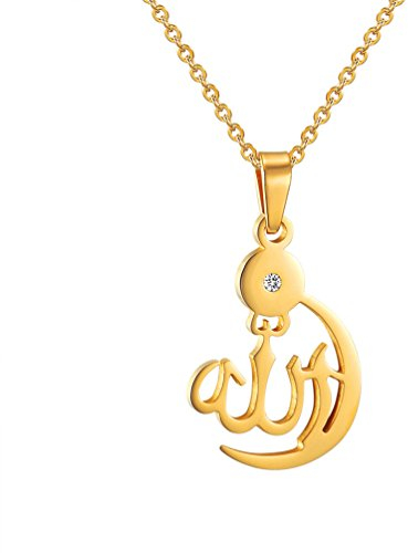 PROSTEEL Halbmond Mondsichel Anhänger Halskette Damen Allah Kette 18k vergoldet Islamische Collier religiöser Modeschmuck Accessoire für Weihnachten Geburtstag