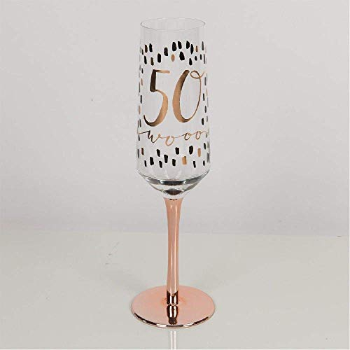 Widdop and Co Hotchpotch Flûte à champagne Prosecco de luxe en verre doré rose avec tige pour 50e anniversaire