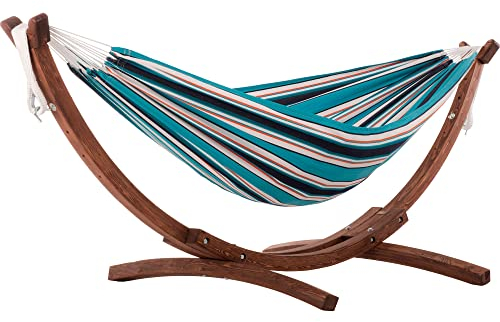 Vivere C8SPSN-SU Doppelhängematte aus Sunbrella® mit stabilem Bogengestell aus Massivkiefernholz - Sunset, Medium