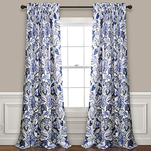 Lush Decor, Blue Cynthia Jacobean - Set di tende oscuranti per finestra, per soggiorno, sala da pranzo, camera da letto (coppia), 274,3 cm di lunghezza