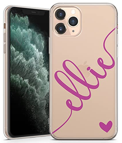 TULLUN Personalised Phone Case for iPhone Xr - Clear Soft Gel TPU Custom Cover Colour Heart and Diagonal Design Name Initials Your Text - Purple