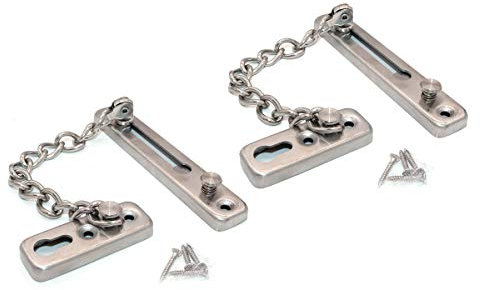 NUZAMAS 2 of Stainless Steel Door Chain Lock, Secondary Door Lock Security, Front Door Limiter, External Door Restrictor, Home Hotel Office Reinforced Solid Stainless Steel, with Safety Blocker