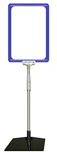 12 Plakatständer DIN A4 Rahmen blau, Teleskopständer höhenverstellbar bis 580 mm mit Teleskoprohr ALU Kunststoff, Fuß eckig 160x192 mm Stahl schwarz, Kundenstopper, Aufsteller