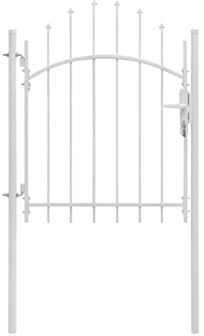 vidaXL Puerta de Jardín con Arco Superior Acero Vallas Entradas Cercado Patio Terraza Práctica Elegante Funcional Segura con Cerradura 1x1.75m Blanca