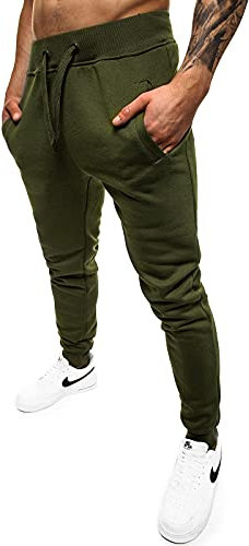 OZONEE Herren Jogginghose Hose Sport Trainingshose Sporthose Freizeithose Unifarbe Herrenhose Sweatpants Fitnesshose Sweathose Fußballhose Jogpants Joggpants JS/XW01 Khaki L