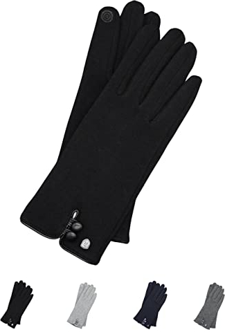 AKAROA ESTD 2019 Damen Handschuhe KEA, Touchscreen Handschuhe, extra weiches Teddyfutter, elastisches Jerseymaterial, 100% vegan, schwarz M/L
