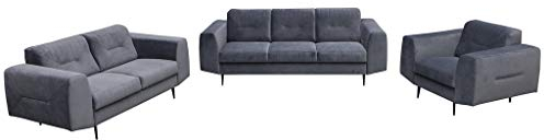 MOEBLO Polstergarnitur Sofa 3 Sitzer 2 Sitzer und Sessel Sofa Couch Garnitur Stoff Samt (Velour) Glamour Wohnlandschaft - 321 - Treviso (Dunkelgrau)