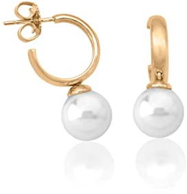 Majorica - Pendientes de Aro con Perla - Colección Chara - Aros Bañados en Oro y Elaborados con Plata - Perlas Blancas Redondas de 10 mm - Longitud de 2,5 cm - Cierre de Pincho - Joyas de Mujer