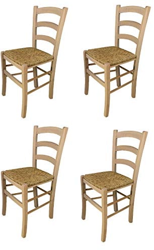 t m c s Tommychairs - 4er Set Stühle Venezia für Küche und Esszimmer, robuste Struktur aus poliertem Buchenholz, unbehandelt und 100% natürlich, Sitzfläche aus echtem Stroh