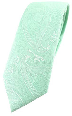 TigerTie - schmale Designer Krawatte in mint silberweiss Paisley gemustert