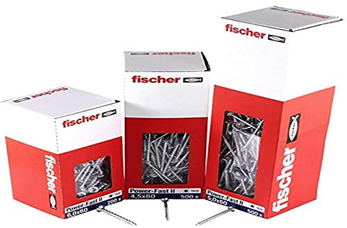 fischer - Vis PowerFast FPF II CTP 5,0x60 mm à Tête fraisée, empreinte TX, zingué blanc, filetage partiel - Boîte de 100 Gris