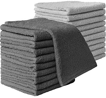 NatureMark 20er Spar-Pack Frottier Gästetücher, 30 x 50 cm, 100% Baumwolle, Silber/Anthrazit