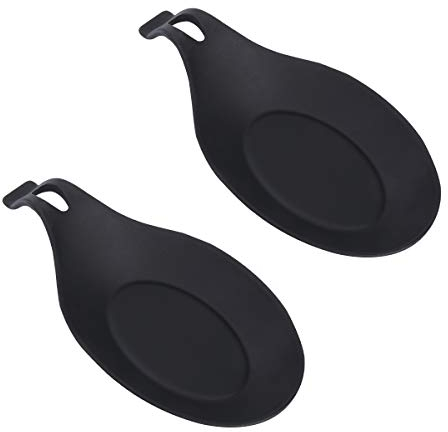 DOITOOL 2pcs Silicone Spoon Rest, Kitchen Utensil Rest, Heat Resistance Ladle Spoon Holder Kitchen Tool for Home Restaurant(Black)